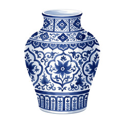 Artistic Watercolor Illustration of a Traditional Blue and White Chinese Porcelain Vase on White Background