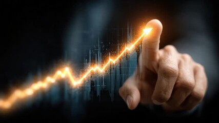 AI generated: Digital Business Growth & Success Visualization: Hand Touching Glowing Upward Trend Line Chart, Financial Data Technology Video. - Powered by Adobe