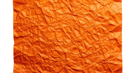 Bright orange crumpled paper texture with deep shadows and highlights isolated on a transparent background