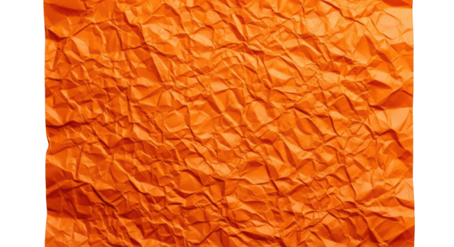 Bright orange crumpled paper texture with deep shadows and highlights isolated on a transparent background - Powered by Adobe