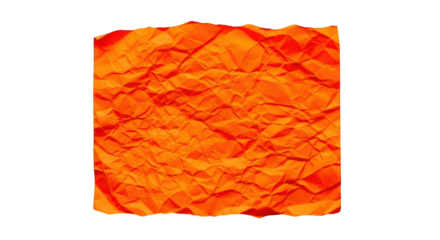 Bright orange crumpled paper texture with torn edges isolated on a transparent background image