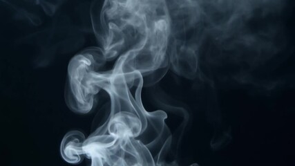 Abstract close-up of delicate white smoke or vapor rising in elegant swirls on a dark, isolated background. - Powered by Adobe