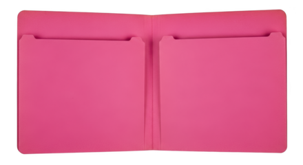 Bright pink open file folder with two interior pockets and tab cutouts isolated on a transparent background