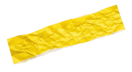 Bright yellow crumpled paper strip with torn edges isolated on a transparent background image 1