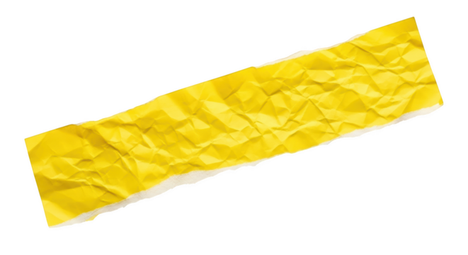 Bright yellow crumpled paper strip with torn edges isolated on a transparent background image 1