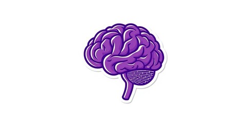 Vector illustration of a purple brain shaped sticker on a white background,  healthcare,  vibrant