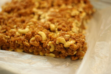 Traditional sohan halwa Pakistani Indian sweet showing golden brown layered dessert texture