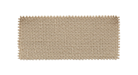 Close up of woven burlap fabric with frayed edges and a neutral beige color isolated on a transparent background
