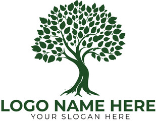 Tree logo vector with leafy canopy and thick trunk for nature, sustainability, wellness, or growth branding