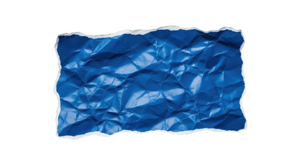 Crinkled blue paper with torn edges and white border isolated on a transparent background crumpled ripped