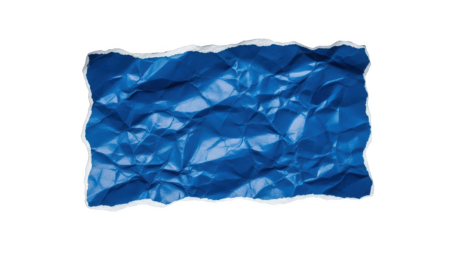 Crinkled blue paper with torn edges and white border isolated on a transparent background crumpled ripped - Powered by Adobe