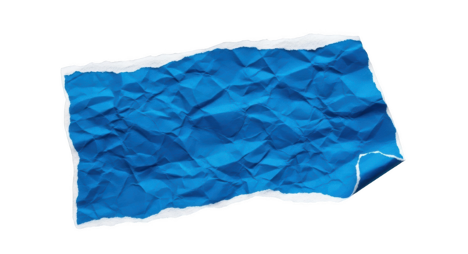 Crinkled blue paper with torn white edges isolated on a transparent background torn paper crumpled paper