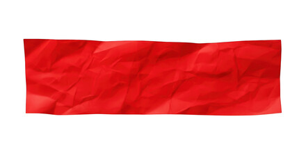 Crinkled red paper strip with textured folds and shadows isolated on a transparent background crumpled