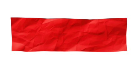 Crinkled red paper strip with textured folds and shadows isolated on a transparent background crumpled