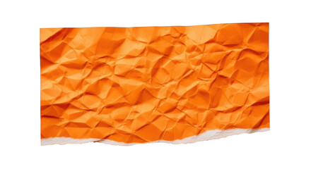 Crumbled orange paper texture with torn white edge isolated on a transparent background crumpled paper