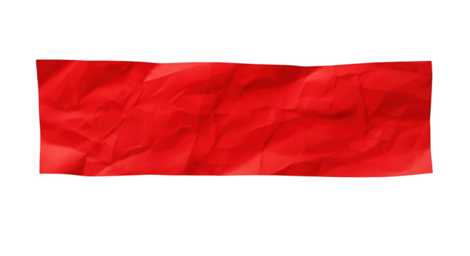 Crinkled red paper strip with textured folds and shadows isolated on a transparent background crumpled