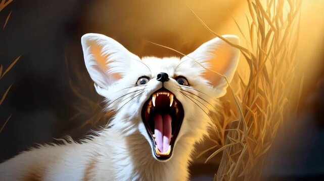 Aggressive desert fox showing sharp teeth