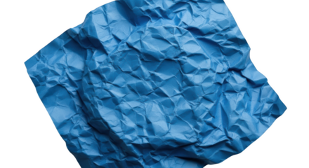 Crumpled blue paper texture with sharp folds and shadows isolated on a transparent background crumpled paper