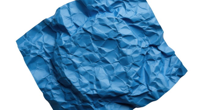 Crumpled blue paper texture with sharp folds and shadows isolated on a transparent background crumpled paper