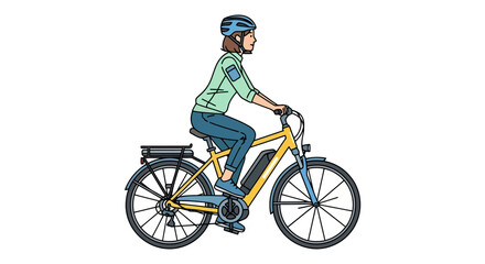 Fototapeta premium Woman Riding Electric Bicycle with Helmet for Urban Commute and Outdoor Activity
