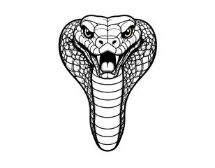 Black and white illustration of a cobra head, ready to strike