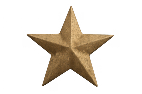 Golden star award representing success, quality, achievement, excellence, and premium performance on transparent background