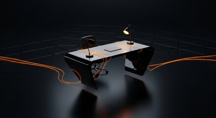 Sleek modern desk with glowing accents brings a futuristic vibe to your workspace, perfect for tech startups and innovative companies needing a unique branding asset