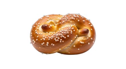 A classic soft German pretzel with coarse salt topping isolated on a clean white background. PNG Transparent