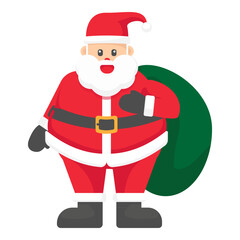 Festive Santa Illustration: A cheerful Santa Claus stands, with a jolly expression, ready to deliver holiday cheer, carrying a sack full of presents. An image full of warmth and tradition.