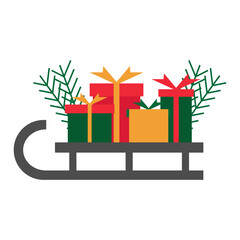 Holiday Gifts in Sled: Colorful gift boxes artfully arranged on a traditional sled, evoking the joy and anticipation of the festive season.