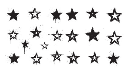 Set of Hand Drawn Brush Stroke Stars Vector Graphic