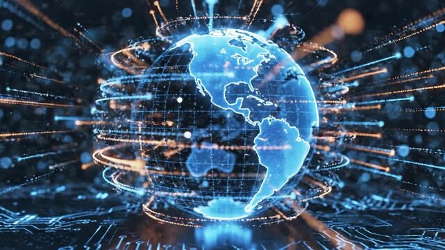 Experience the World's Connectivity with dynamic data streams, perfect for showcasing global network, technology solutions, and future innovations - Powered by Adobe