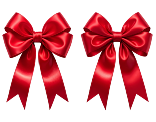 Red Ribbon Bow Duo Set in Two Distinct Styles, isolated on transparent background