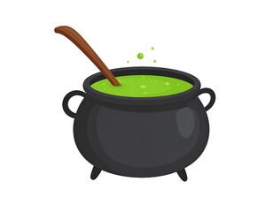 Cartoon image of a black cauldron with bubbling green liquid