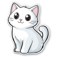 Fototapeta premium Cute cartoon of a happy sitting cat, on white background