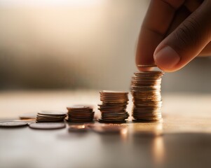 Hand Stacking Coins for Saving and Investment Concept