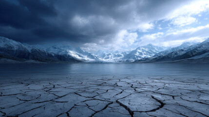 Dramatic Fine Art Visualization of Global Warming Effects on Melting Ice and Cracked Ground in a Stunning Natural Landscape