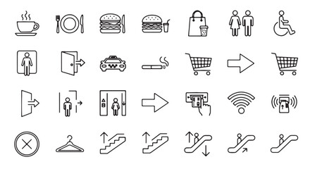 Set of public service icons simple line vector symbols for navigation and user interface design isol