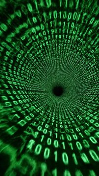 Abstract binary data grid forming an intricate, interconnected network structure that scrolls continuously toward the viewer creating depth and infinite recursion concept, matrix, design