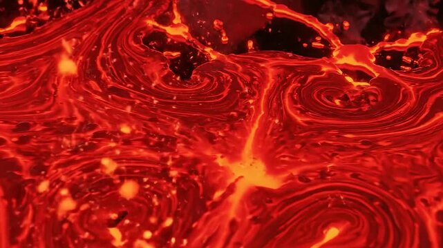 Dynamic Streams of Glowing Red Liquid Merge and Swirl, Creating Mesmerizing Abstract Patterns