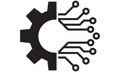 Technology Gear Circuit Icon Vector – Tech Innovation, Engineering, and Automation Symbol Design