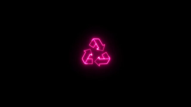 Neon glowing recycle arrow symbolizing sustainability animation, eco awareness, waste reduction, and environmental responsibility.