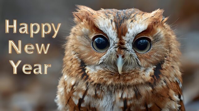 Close-up of a cute owl celebrating the New Year perfect for holiday greetings and festive designs