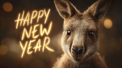 Fototapeta premium A kangaroo portrait with a Happy New Year message festive and celebratory perfect for holiday greetings and Australian-themed events