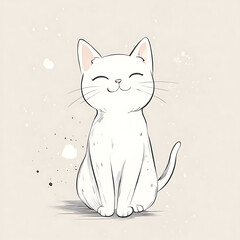 Black cat with heart and mouse on white background cartoon illustration
