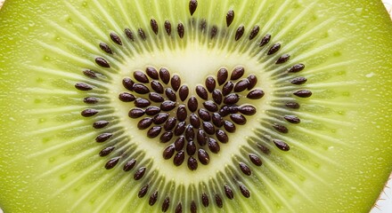 Close Up Of Kiwi Slice With Heart Shaped Seed Pattern love fruit