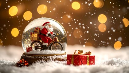 Snow Globe with Santa Riding Bicycle Delivering Gifts