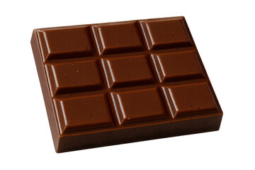 Fototapeta premium Milk chocolate bar featuring nine squares, a sweet dessert treat or snack on a clear, transparent background