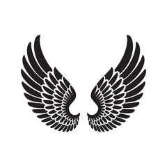 Angel Wings Icon – Black Feathered Wings Silhouette Vector
