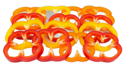 Fresh Sliced Red and Yellow Bell Peppers in Rows. PNG Transparent